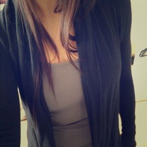 Black cardigan cinched back